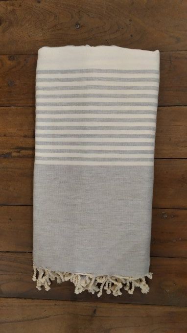 Fouta Light Grey  -  Cream stripes Flat weaving 3x2m   